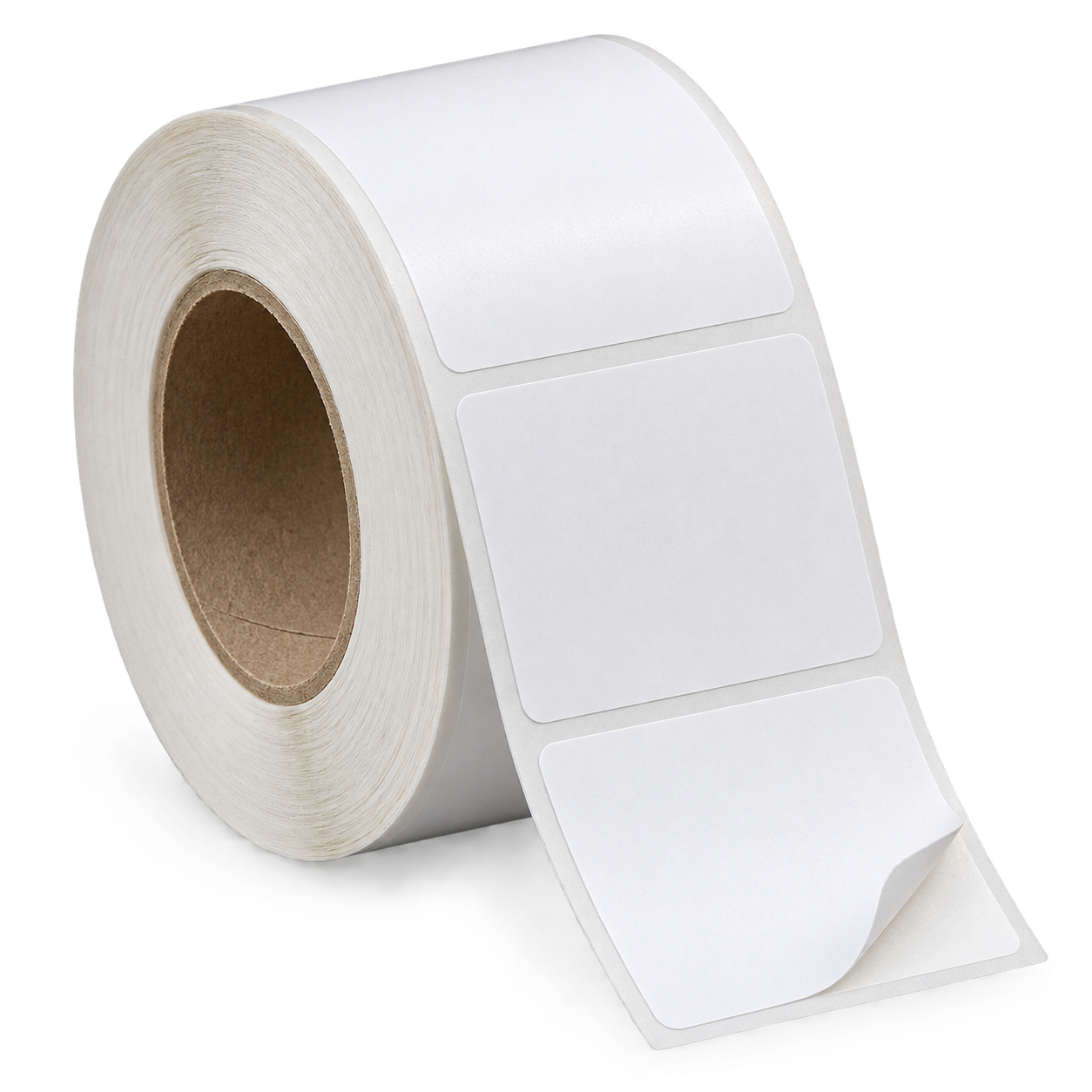 Rollo de etiquetas blancas con una banda de papel soporte